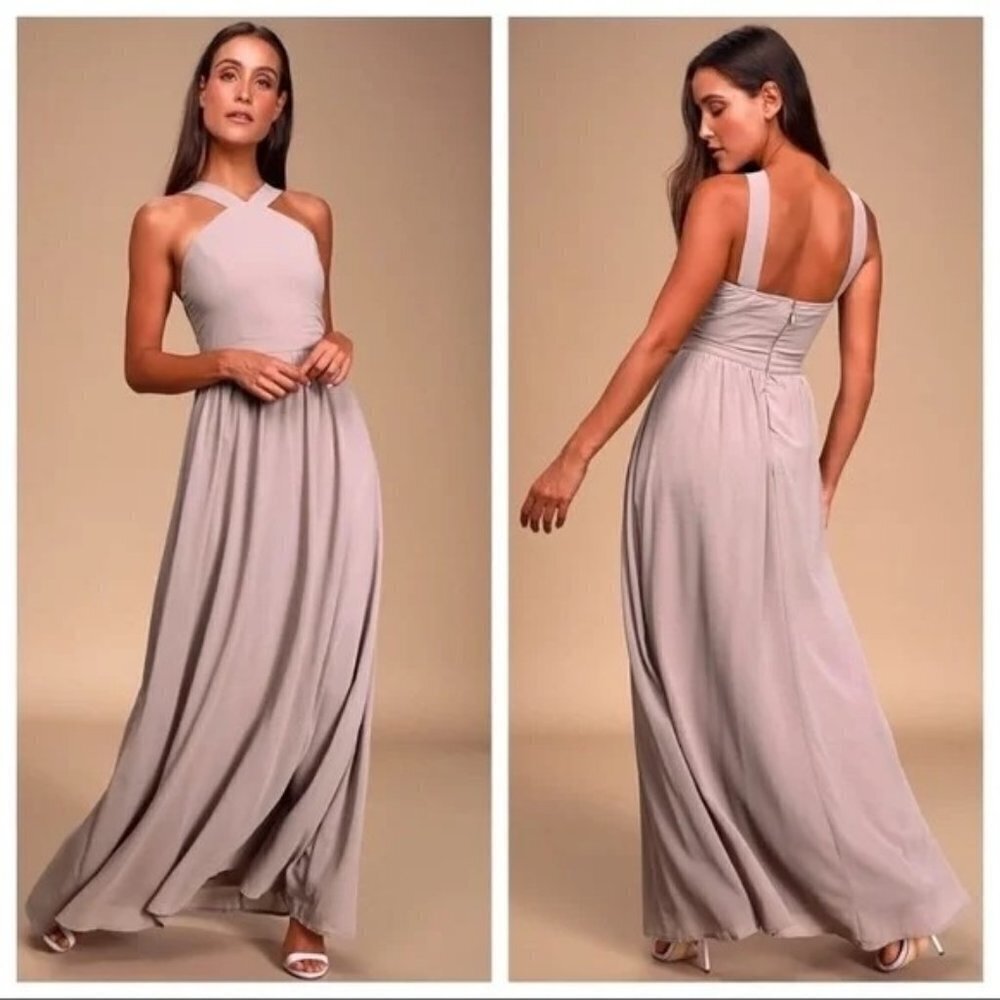 NWT Lulus Air of Romance Taupe Lavender Dress Evening Gown Bridesmaids Dress M